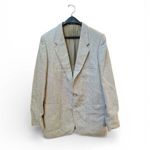 YSL Saint Laurent Made In France Tweed Blazer Size 42 Vintage Men Taupe Beige